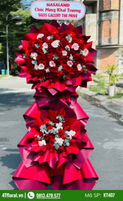 Kệ hoa khai trương 2 tầng màu đỏ - KT407