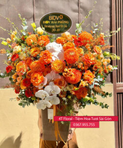 Giỏ hoa tone cam kiểu hiện đại - GH15