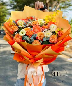 Bó hoa hồng cam rực rỡ - BH197