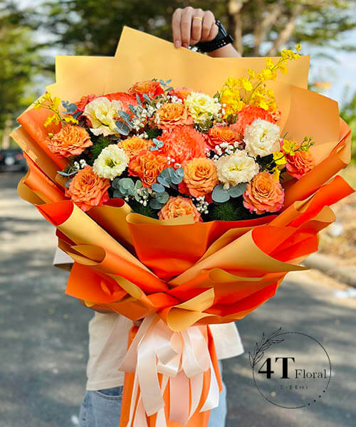 bó hoa hồng cam rực rỡ