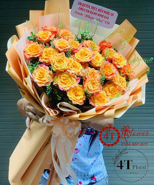 bó hoa hồng cam spirit