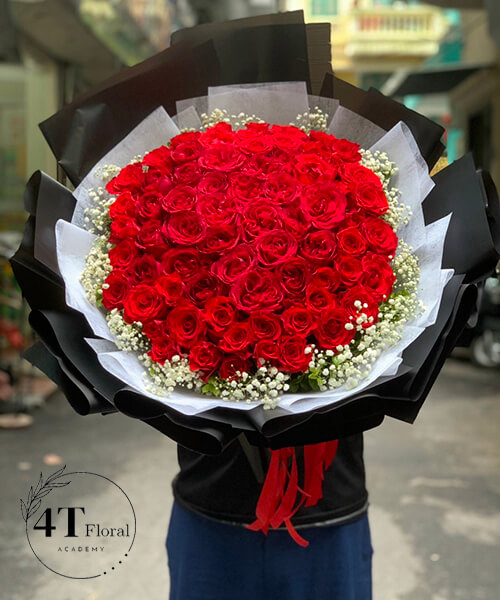 bó hoa hồng đỏ kiểu tròn to