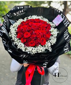 Bó hoa hồng đỏ viền baby - BH176