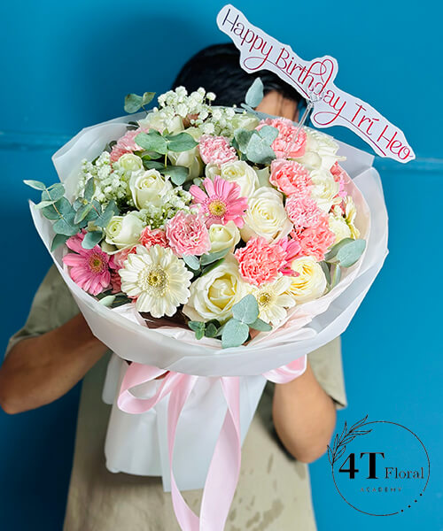 bó hoa hồng form tròn xinh xinh