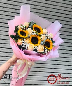 Bó hoa hồng hột gà mix hướng dương - BH172