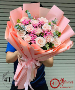 Bó hoa hồng kem mix baby hồng - BH168