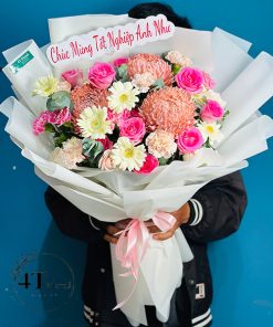 Bó hoa hồng mix cúc mẫu đơn - BH162