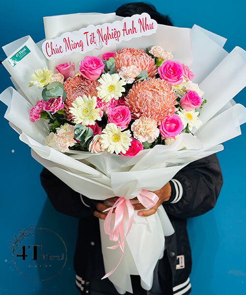 bó hoa hồng mix cúc mẫu đơn