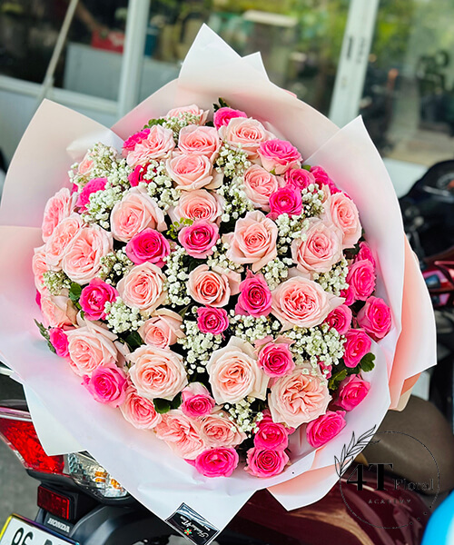 bó hoa hồng ohara mix hồng sen