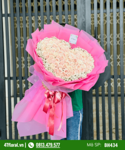 Bó hoa hồng pastel hình trái tim - BH434