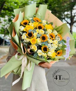Bó hoa hướng dương mix hoa hồng - BH148