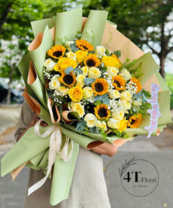 Bó hoa hướng dương mix hoa hồng - BH148