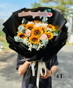 Bó hoa hướng dương mix hồng kem - BH147