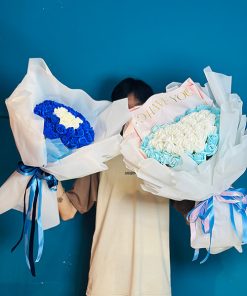 Bó hoa sáp mix xanh trắng - HS48