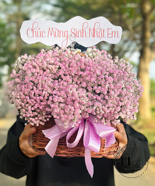 giỏ hoa baby hồng mini