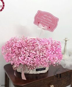 Giỏ hoa baby hồng nhạt - GH210
