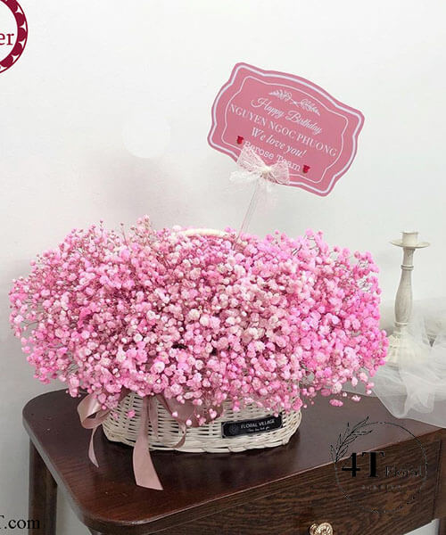 giỏ hoa baby hồng nhạt