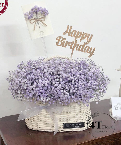 giỏ hoa baby tím nhạt