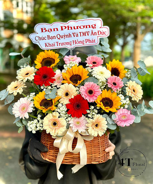 giỏ hoa đồng tiền phối hướng dương