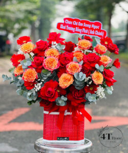 Giỏ hoa hồng đỏ mix hồng cam - GH174