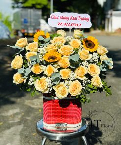 Giỏ hoa hồng hột gà mix hương dương - GH168