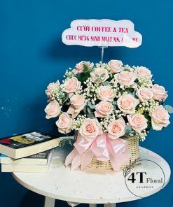 Giỏ hoa hồng kem dâu - GH166