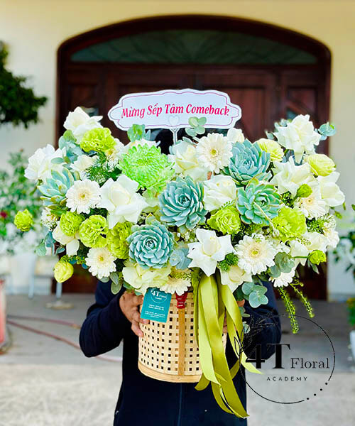 giỏ hoa hồng mix sen đá đẹp