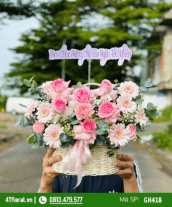 Giỏ hoa hồng nhẹ nhàng - GH418