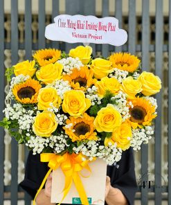 Giỏ hoa hướng dương mix hồng vàng - GH151