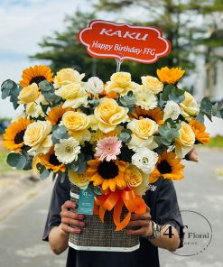 giỏ hoa tone vàng tặng khai trương - GH145