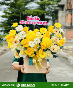 Giỏ hoa màu vàng tặng sinh nhật nam - GH412