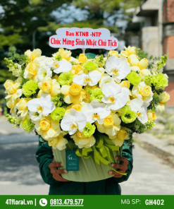 Giỏ hoa màu vàng xanh sang trọng - GH402