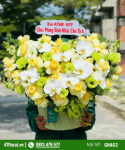 Giỏ hoa màu vàng xanh sang trọng - GH402