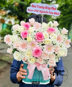 Giỏ hoa mừng khai trương tone hồng - GH143