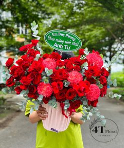 Giỏ hoa nhập tone đỏ hồng - GH231