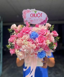 Giỏ hoa sáp tone hồng - HS97