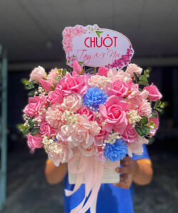 Giỏ hoa sáp tone hồng - HS97