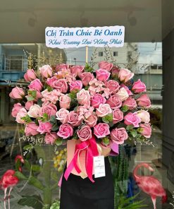 Giỏ hoa sáp tone hồng - HS86