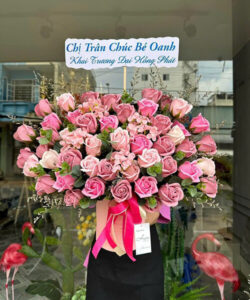 Giỏ hoa sáp tone hồng - HS86