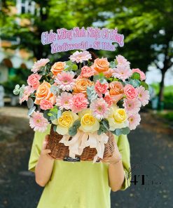 Giỏ hoa tone cam hồng chúc mừng sinh nhật - GH227