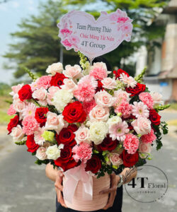 Giỏ hoa tone đỏ hồng đầy đặn - GH126