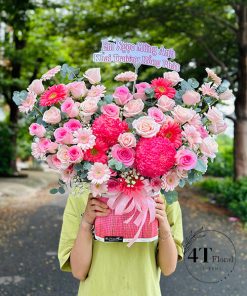 Giỏ hoa tone hồng tặng sinh nhật - GH224