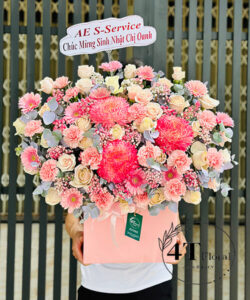 Giỏ hoa tone hồng tặng sinh nhật - GH123