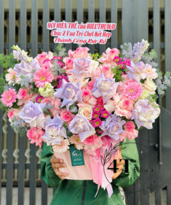 Giỏ hoa tone hồng  tím - GH280