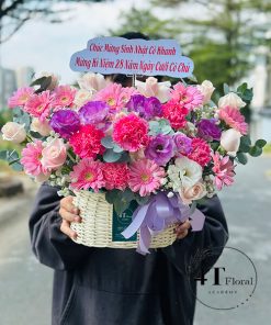 Giỏ hoa tone tím hồng - GH122