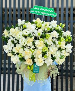 Giỏ hoa tone vàng nhạt xanh lá - GH118