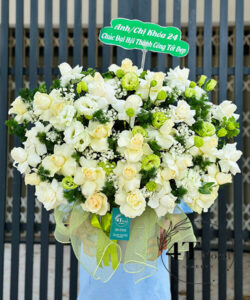 Giỏ hoa tone vàng nhạt xanh lá - GH118