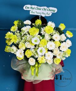 Giỏ hoa tone xanh lá nhẹ nhàng - GH112