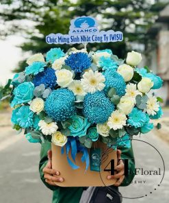 Giỏ hoa tone xanh trắng - GH282