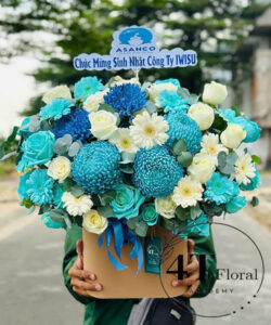 Giỏ hoa tone xanh trắng - GH282